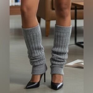 Gray Ribbed Knit Leg Warmers